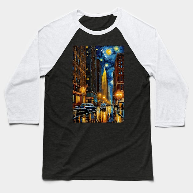 New York city streets in starry night style Baseball T-Shirt by Spaceboyishere